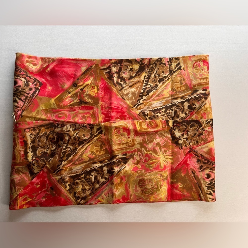 Bonwit Teller vintage 100% silk infinity scarf red yellow watercolor style
